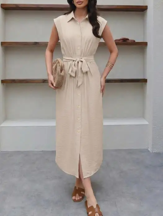 

Women's fashionable casual shirt skirt button tied mid length skirt 2026 summer new women's clothing