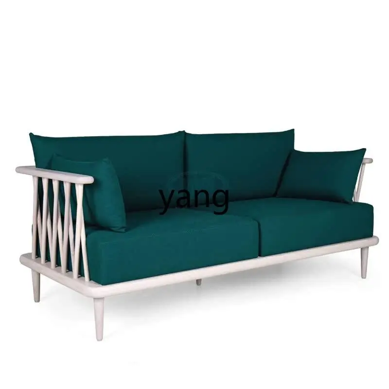 LTT， Chinese-style living room single and double three-person Nordic modern simple villa solid wood fabric sofa