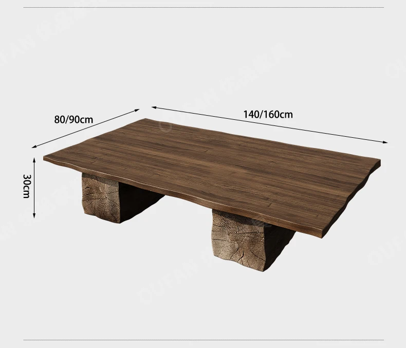 XL Vintage Wabi-Sabi Style Solid Wood Rectangular Coffee Table for Living Room Walnut Color