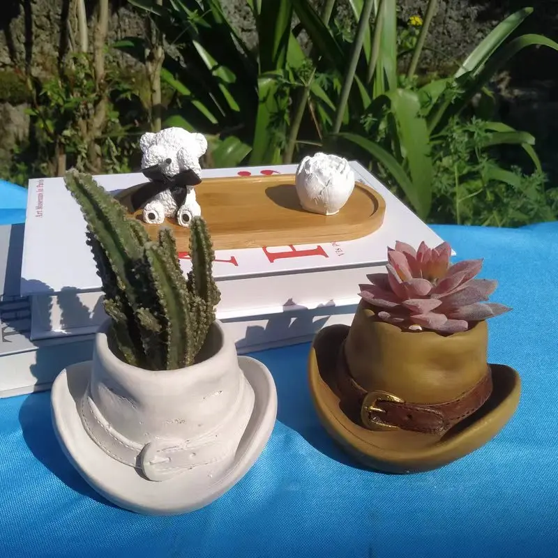 Concrete flowerpot Silicone Mold Cowboy Hat Design Succulent Pot Handmade Plant Balcony Decorations  Desktop Decor mold