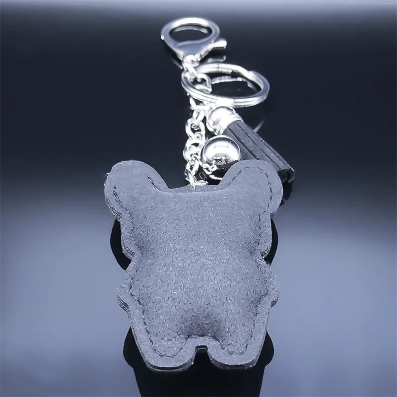 Cute French Bulldog Crystal Tassel Keychain Bag Accessories Lovely Animal Dog Keyring Holder Pet Lover Gift Jewelry porte clé