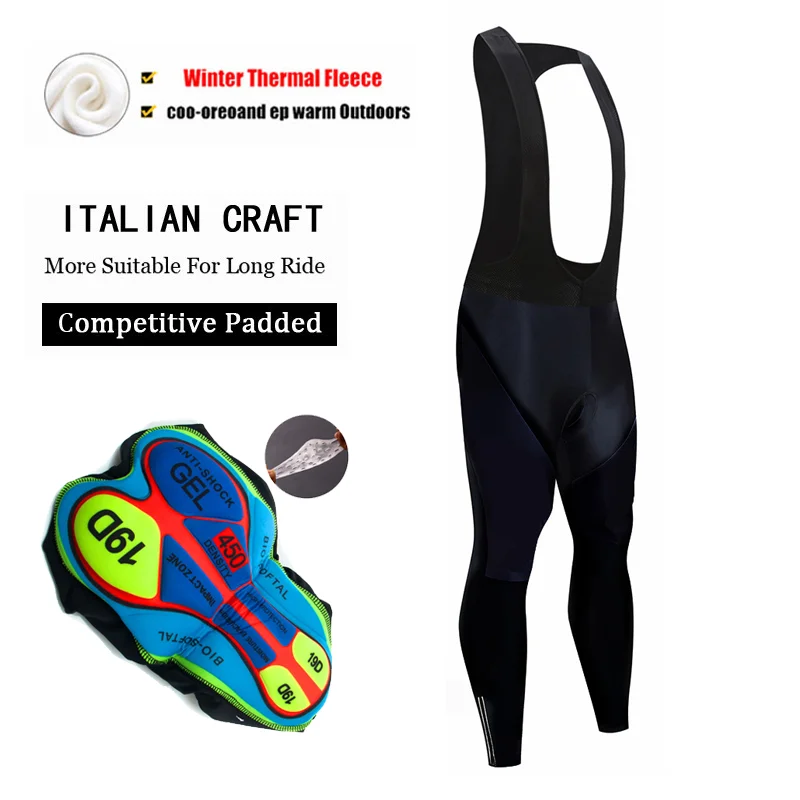 AliExpress NONE Cycling Bib Tights Black Men Winter Thermal Fleece MTB Bike Cycling Pants 19D Gel Padded Warm Long Pant Outdoor Cycling Pants