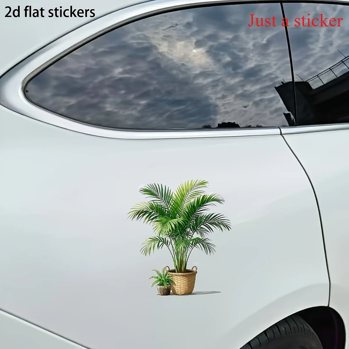 Green Potted Palm Plant Vinyl Sticker Self Adhesive Decal for Car Truck Motorcycle Window Wall Glass Metal Ceramic Spring Decor