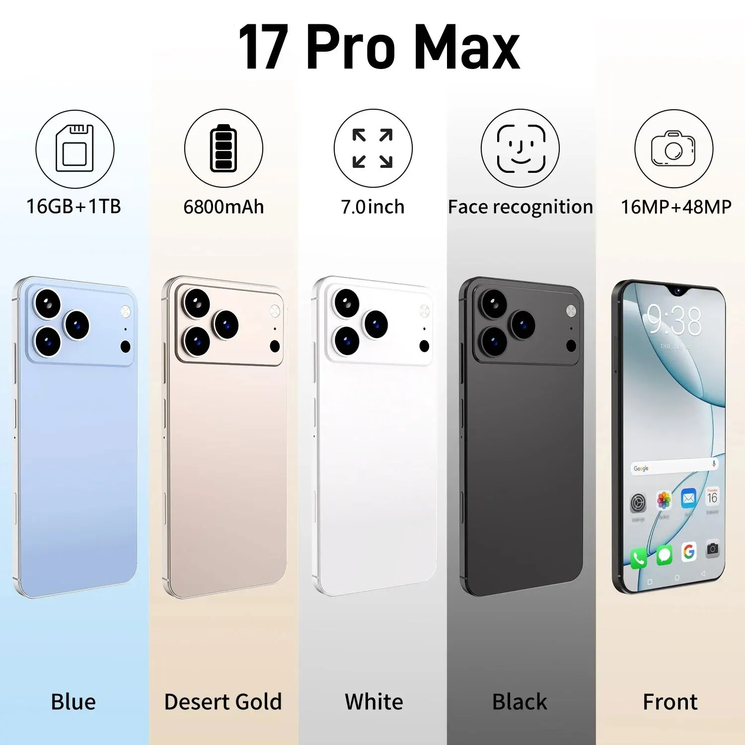 New i17 Pro Max Smartphone 5G 7.0HD Dual Card Dual Standby Android