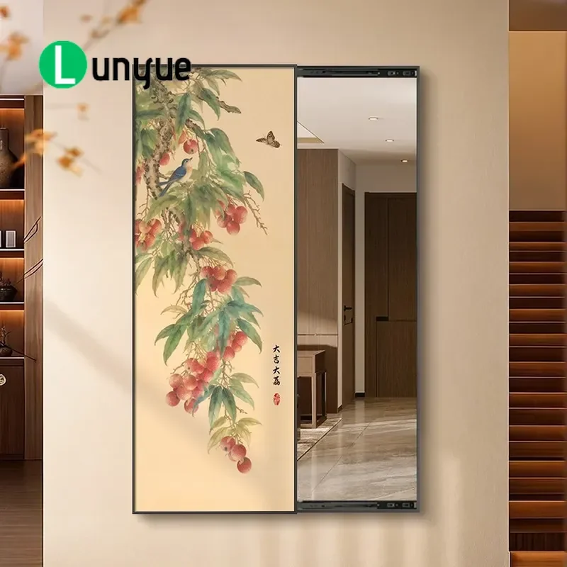 New Chinese Style Lychee Pattern Full Body Mirror Decorative Painting Hidden Push Pull Dressing Mirror for Corridor Aisle