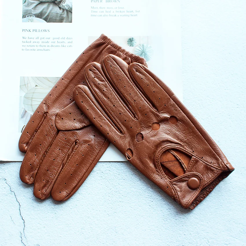 여성용 단층 안감 없는 얇은 운전용 가죽 장갑 속이 빈 스타일 야외 사이클링 운전 장갑 무... - 2