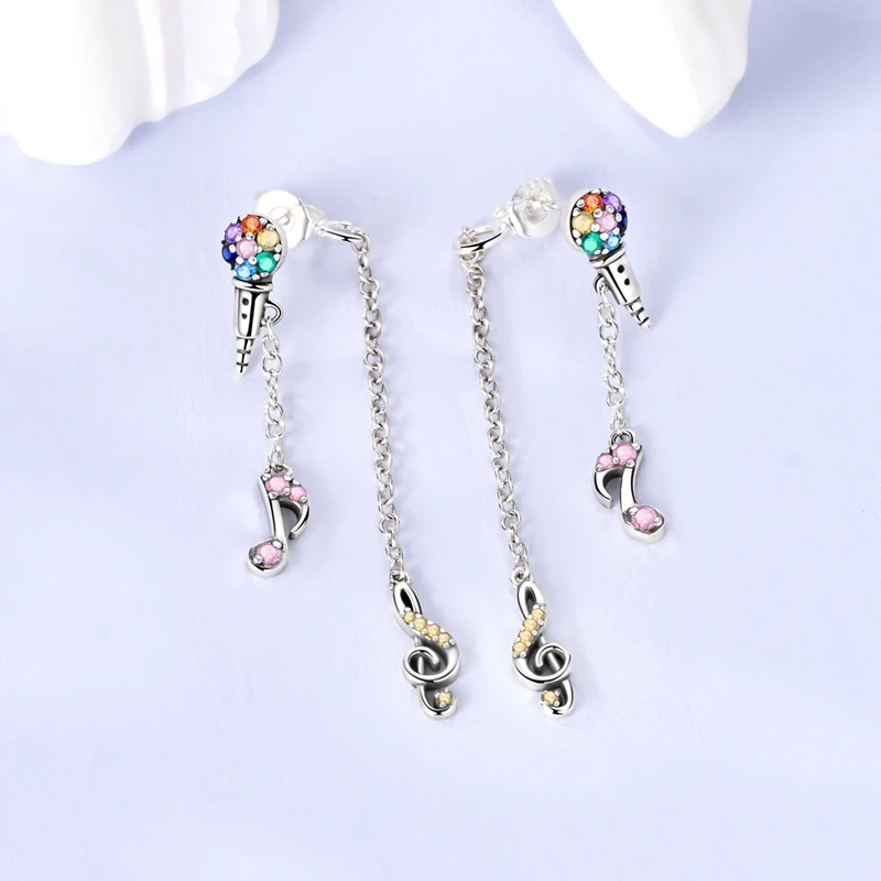 

925 Sterling Silver Colorful Note Tassel Stud Earring For Anniversary Wedding Jewelry Gifts