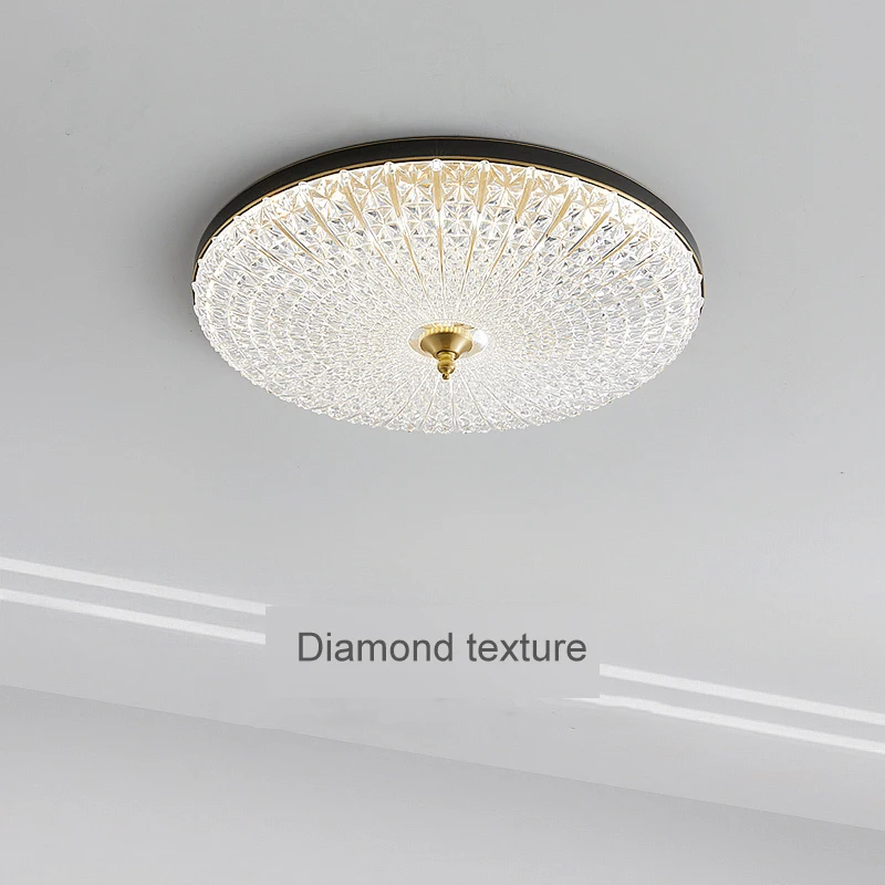 Nordic light luxury all copper bedroom ceiling lamp American simple warm round glass room lamps