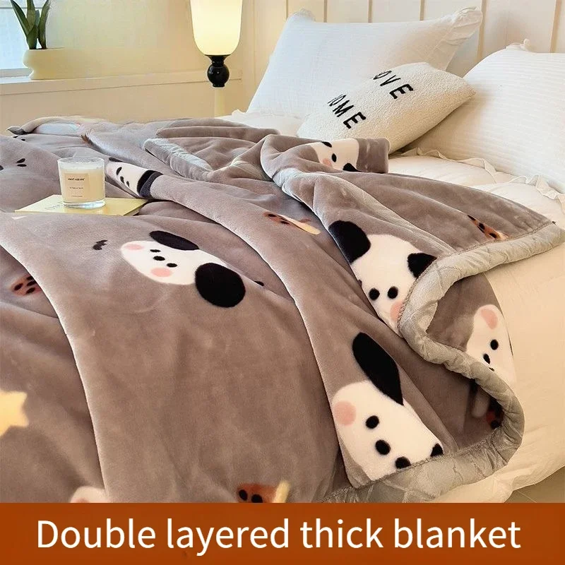 Autumn Winter Raschel High-end Soft Comfortable Blankets Thicken Double-layer Plush Warm Blanket for Students Nap Colorfast