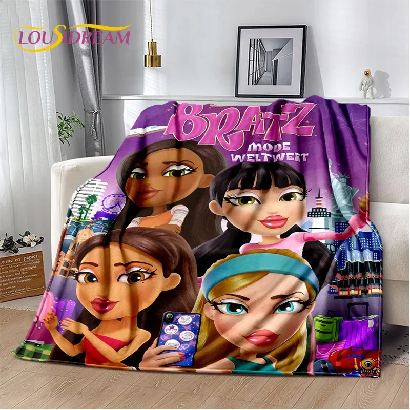 Cartoon Bratz doll Girls 3D Printed Soft Blankets,Keep Warm Throw Blanket Comfortable Blanket for Picnic Beds Sofa Home Bedroom