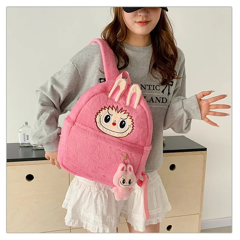 New Creative Labubu Cartoon Plush Backpack 3d Doll Cute Backpack Mini Crossbody Small Bag Girl Surprise Birthday Gift