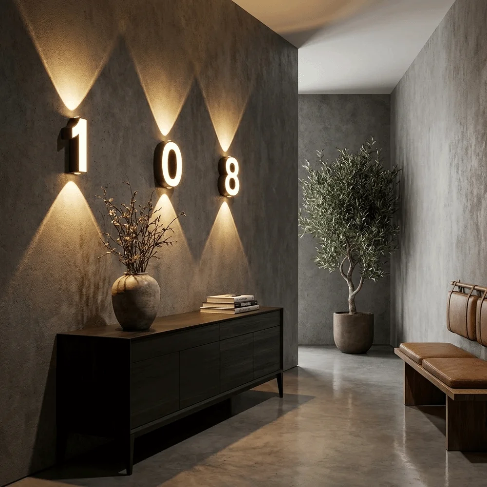Minimalist Styling Nordic Modern LED Wall Light Simple Geometric Structure Waterproof House Number Plaque Lamp