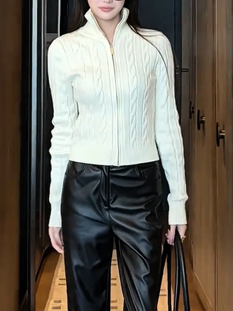 

Корейский вязаный открытый кардиган с воротником-стойкой, осенний новый универсальный топ больших размеров Agel, теплый длинный све