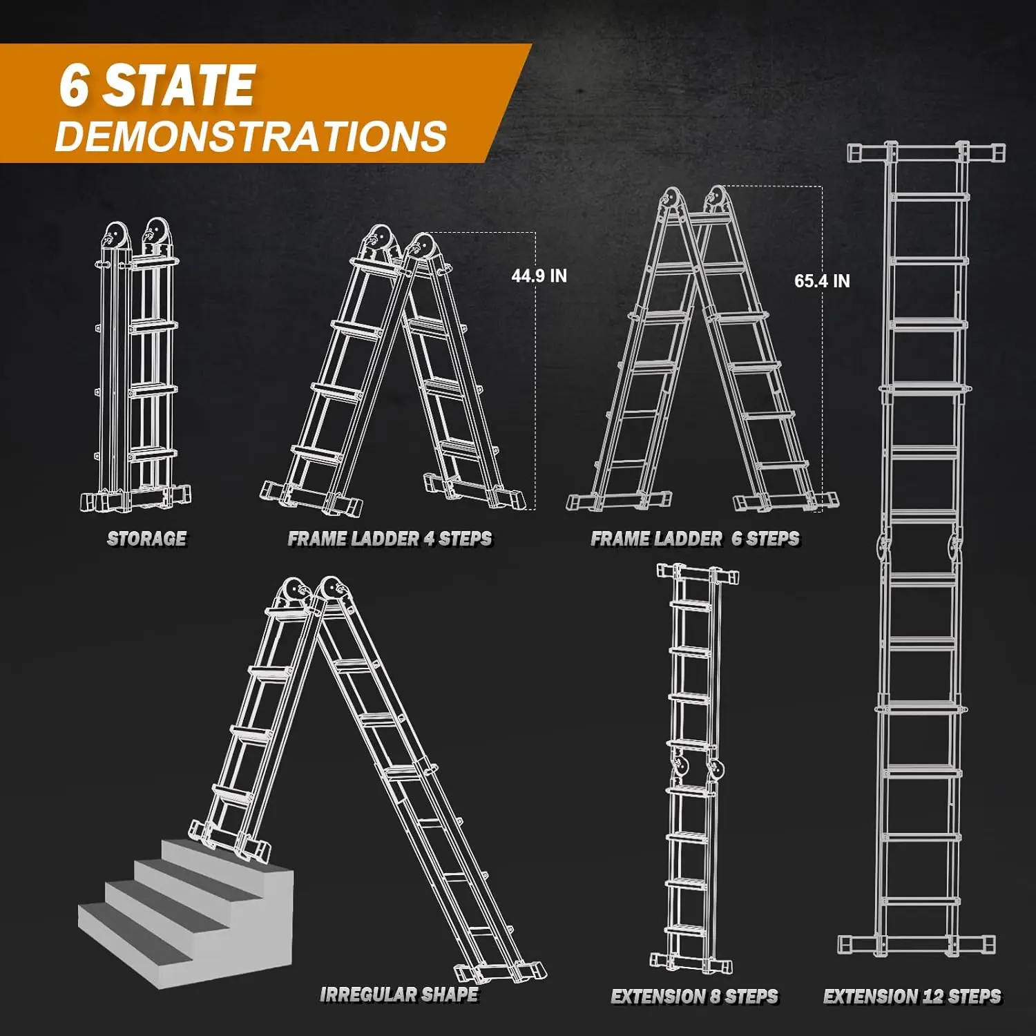 Imagem -06 - Quadro Step Extension Ladder 17 ft Multi Posição Bandeja de Ferramentas Removível com Estabilizador