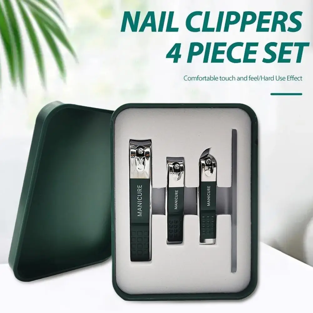 Anti Splash Nail Clippers Kit, aço inoxidável, profissional doméstico, faca de unha universal, verde escuro, 4Pcs Set