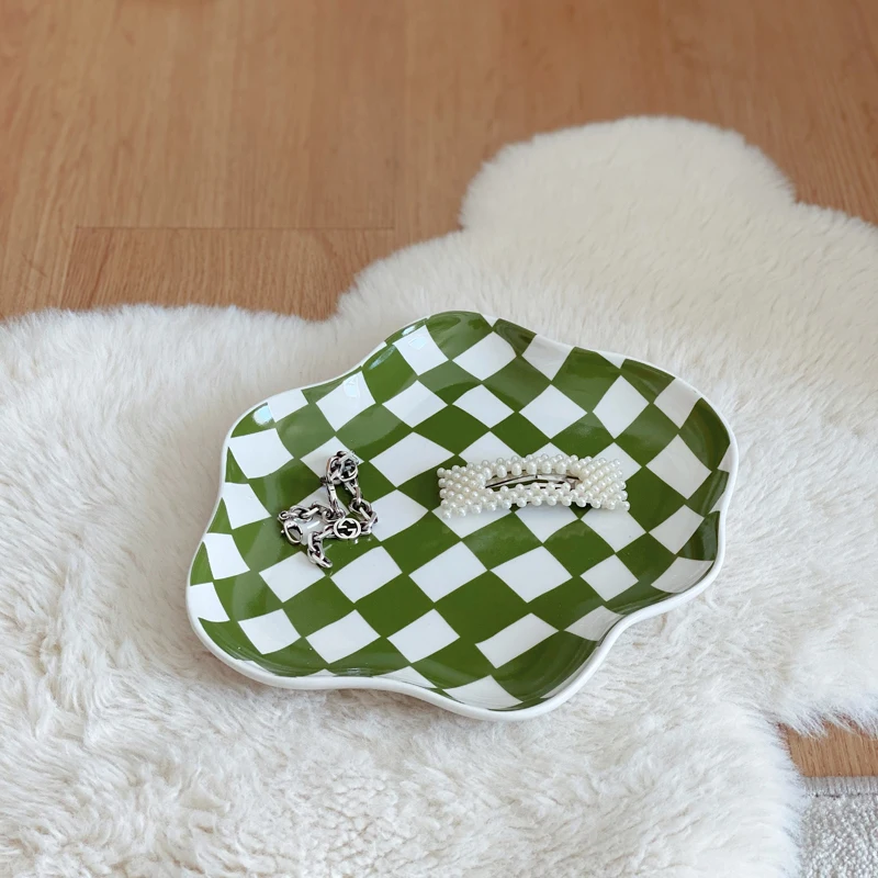 European Chessboard Ceramic Plate Black and White Checkered Irregular Tableware Dinner Plate Dinner Set Plates and Dishes