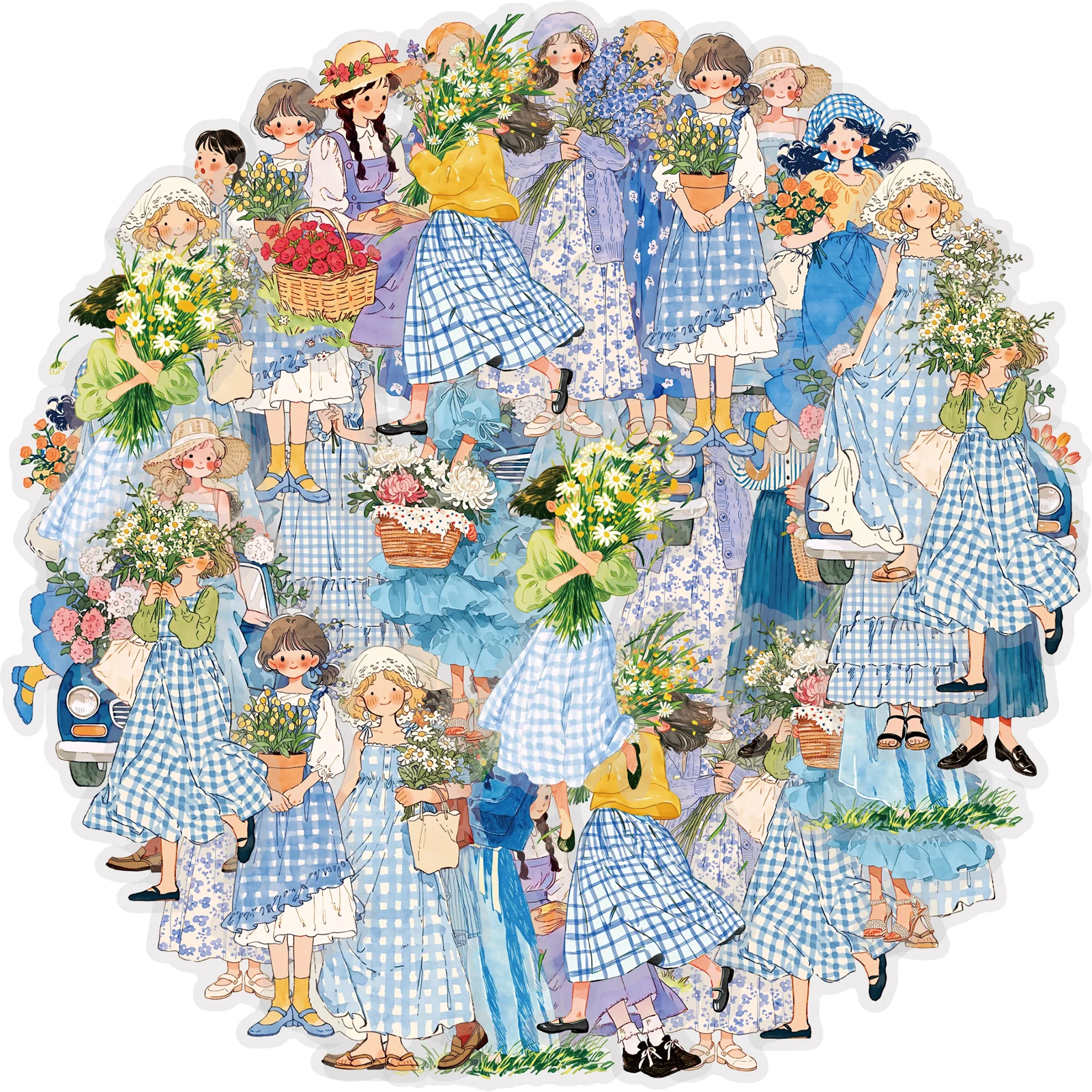 Etori Life 15pcs Healing Retro Girl Character PET Sticker Pack is suitable for laptops, phone backs, handbags, diaries, water bottles, scrapbooking supplies, office decoration items, room decoration, student gift bags, school supplies, Korean stationery, children's stickers, and gifts for friends