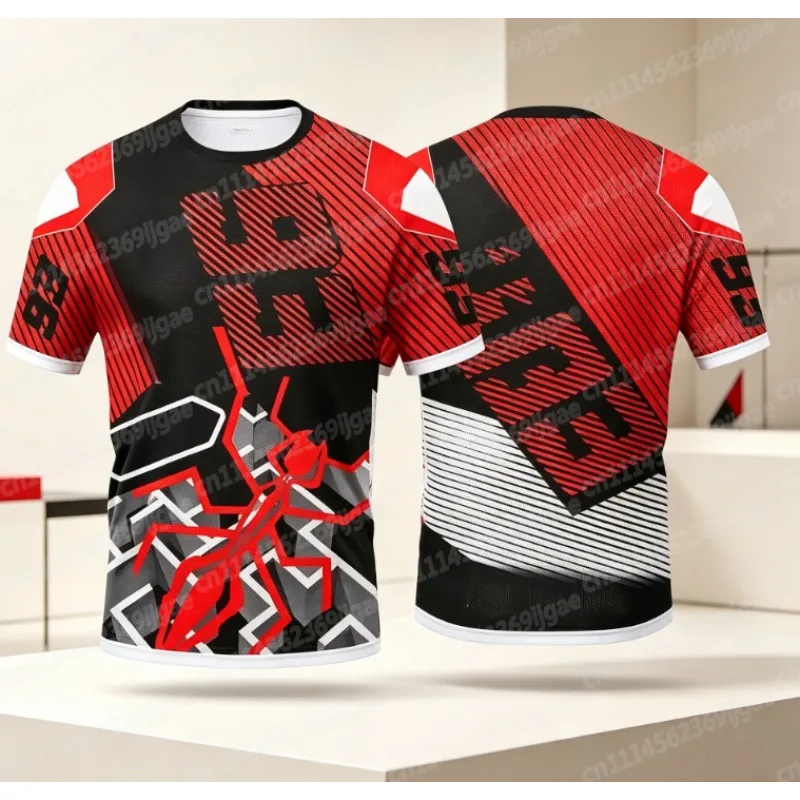 3D Printed T-shirt, Red Ant 93 Attacking Themed Printed Short Sleeved Shirt, Racing Style, Breathable Quick Drying Fan Top