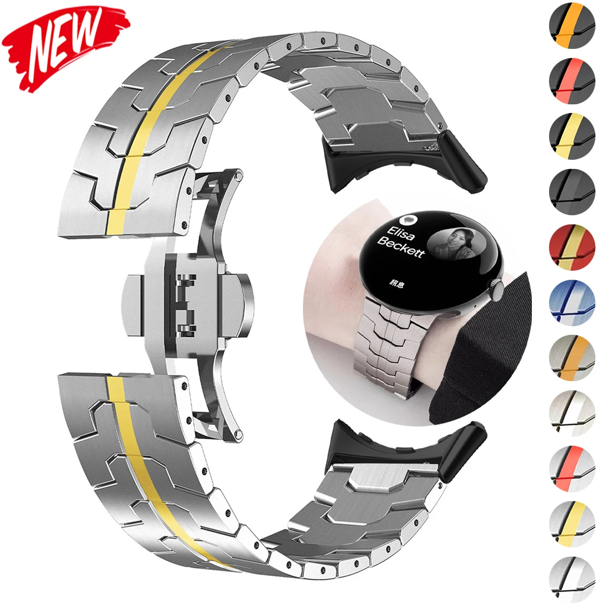 �y�Z�[�����zStainless Steel Strap For Google Pixel 4/3/2/1 41mm Luxury Metal Band Folding Buckle For Pixel 4/3 45mm Business Men's Bracelet
