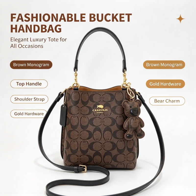 Fashionable style, elegant and luxurious handbag in the shape of a bucket, versatile and suitable for all occasions, single-shou