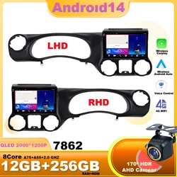 Reproductor de Radio de coche Android 14 para Jeep Wrangler 3 JK 2010 - 2018 LHD RHD navegación GPS Autoradio pantalla táctil Carplay IPS DSP BT