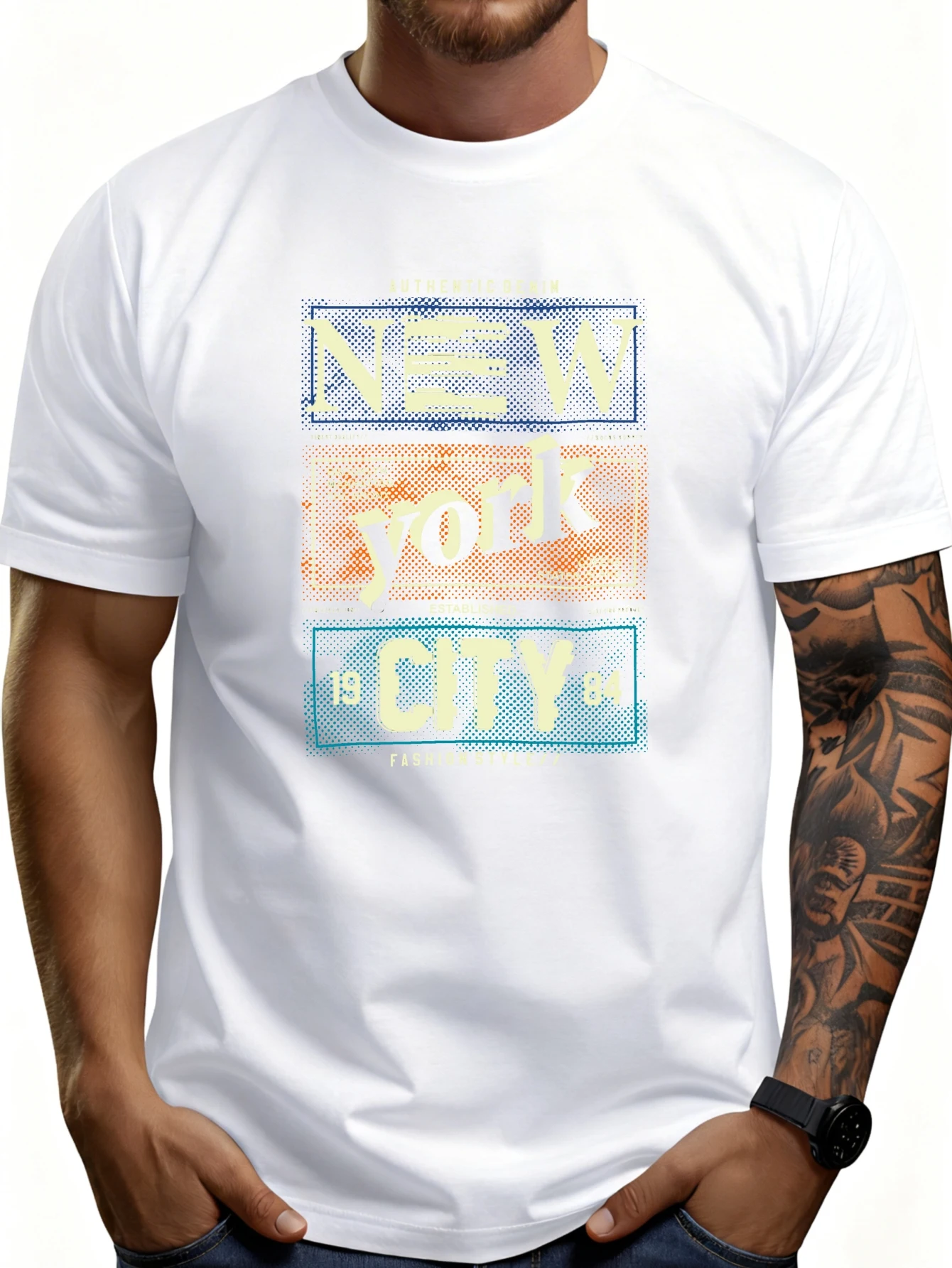 Street Style New York Fashion - T-shirt décontracté pour homme style urbain,