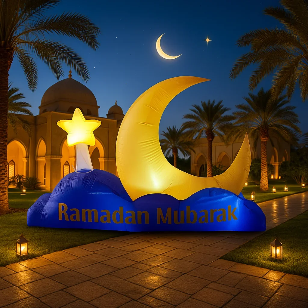 ألعاب إسلامية/إسلامية قابلة للنفخ 2.1 متر/7 قدم نموذج قلعة رمضان أضواء LED مدمجة زينة عيد مبارك للاحتفال بالالتصحيح #3