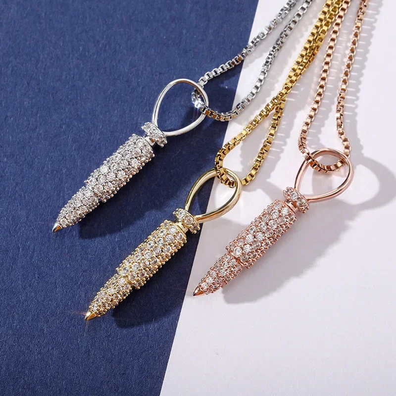 

Iced Zircon Bullet Case Pendant 100% 925 Sterling Silver Pendant Necklace Chain Hip Hop Jewelry