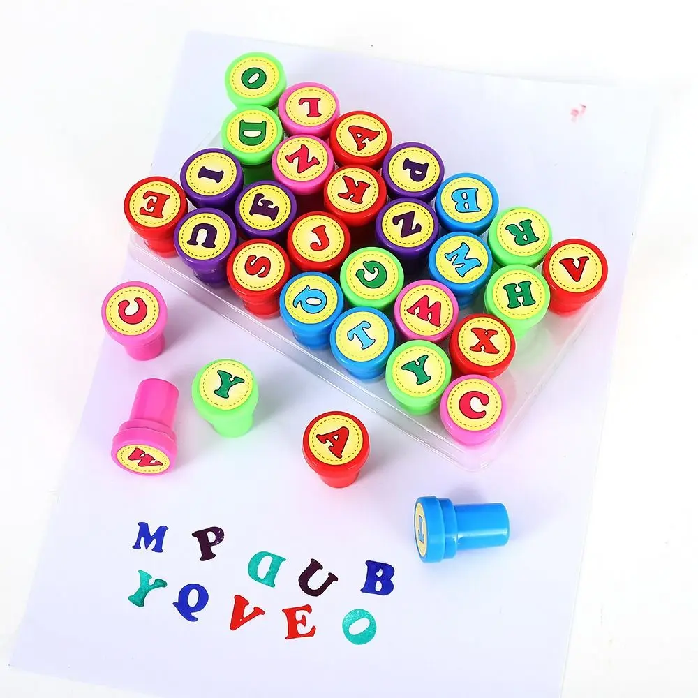 Cartoon 26pcs Alphabets Letters Round Stamp Number Self-ink Children Arithmetic Seal Self Inking Scrapbooking DIY Kids/Children