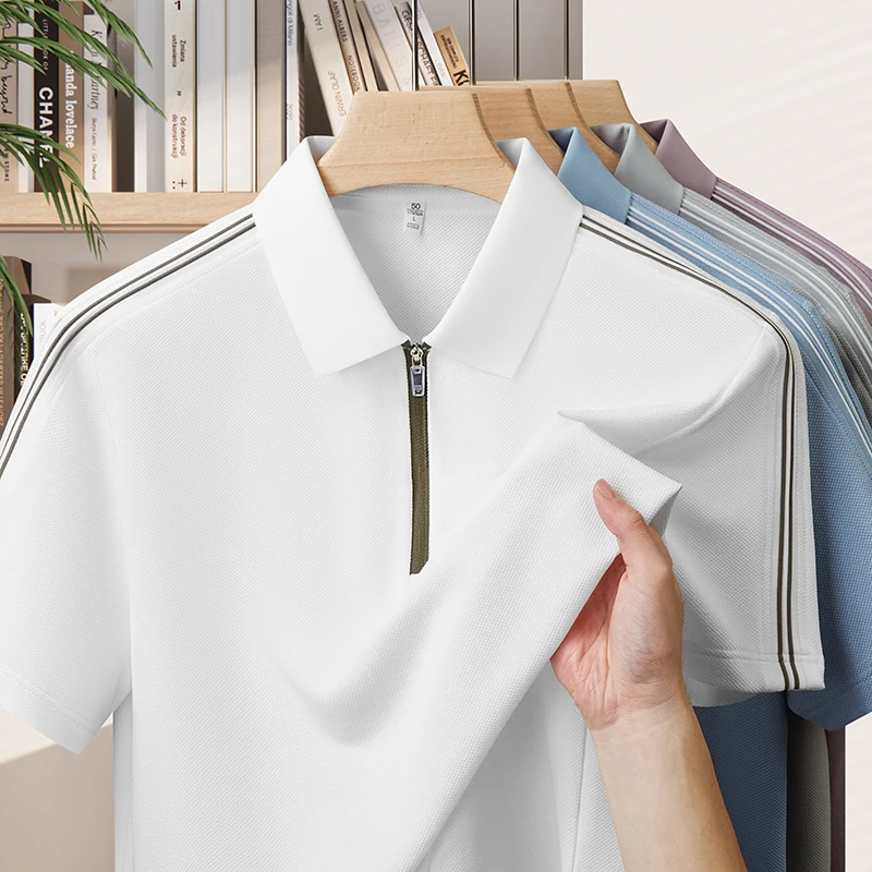 Mens Polo Shirts Tshirt Luxury Premium Fabric Antimicrobial MoistureWicking QuickDry SunBlock WrinkleFree Stretch Leisure