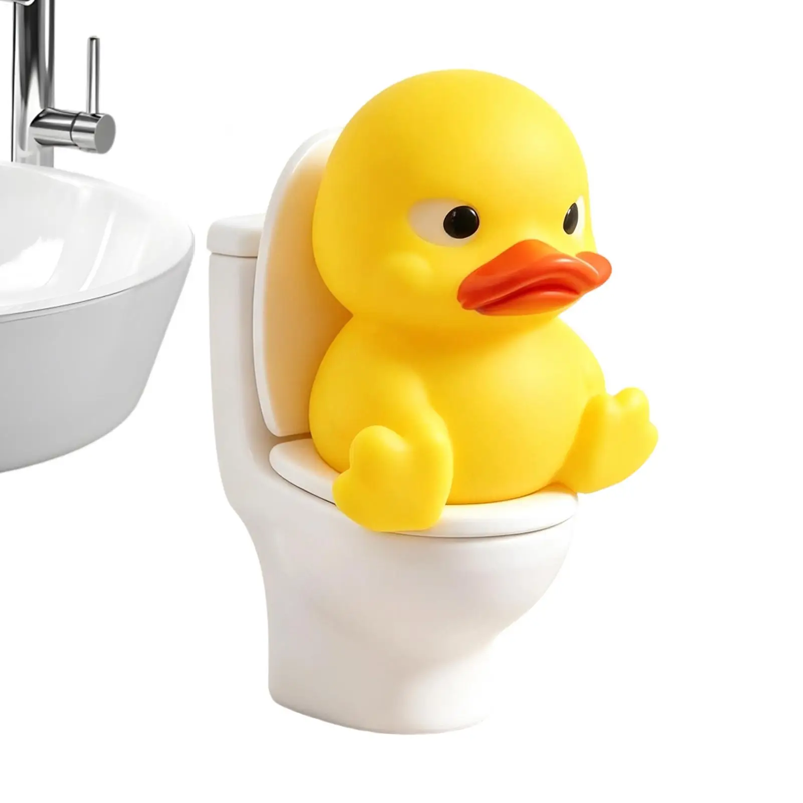new Duck Toilet Figure Miniature Duck Figurine Bathroom Decor Cute Animal Figure Sitting On Toilet For Home Bathroom Living Room