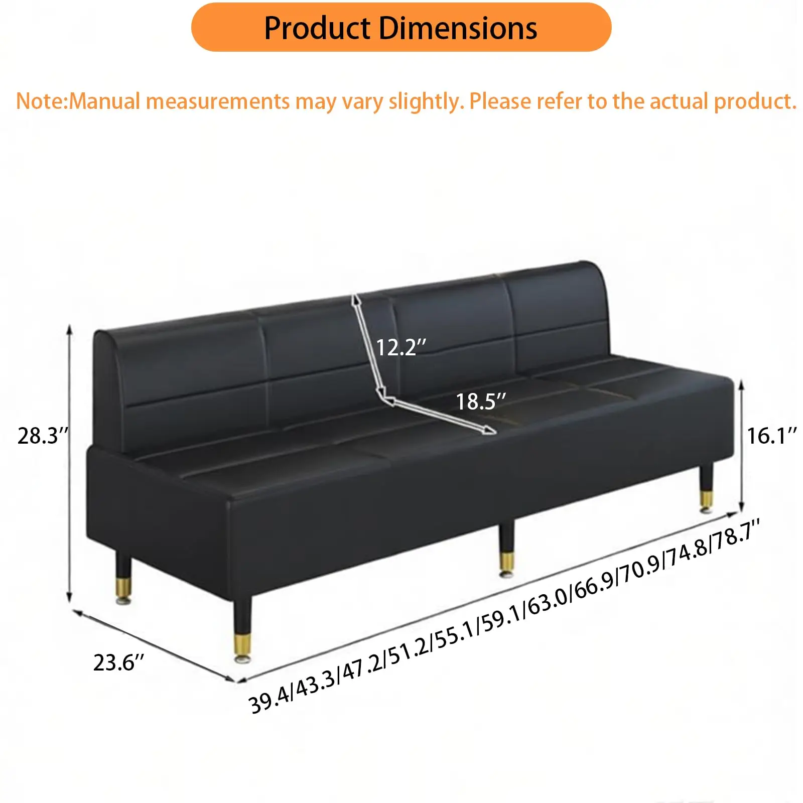 Commercial Reception Sofa, PU Leather Waiting Room Couch with Backrest, Office Reception Loveseat Seating, Lobby Bench