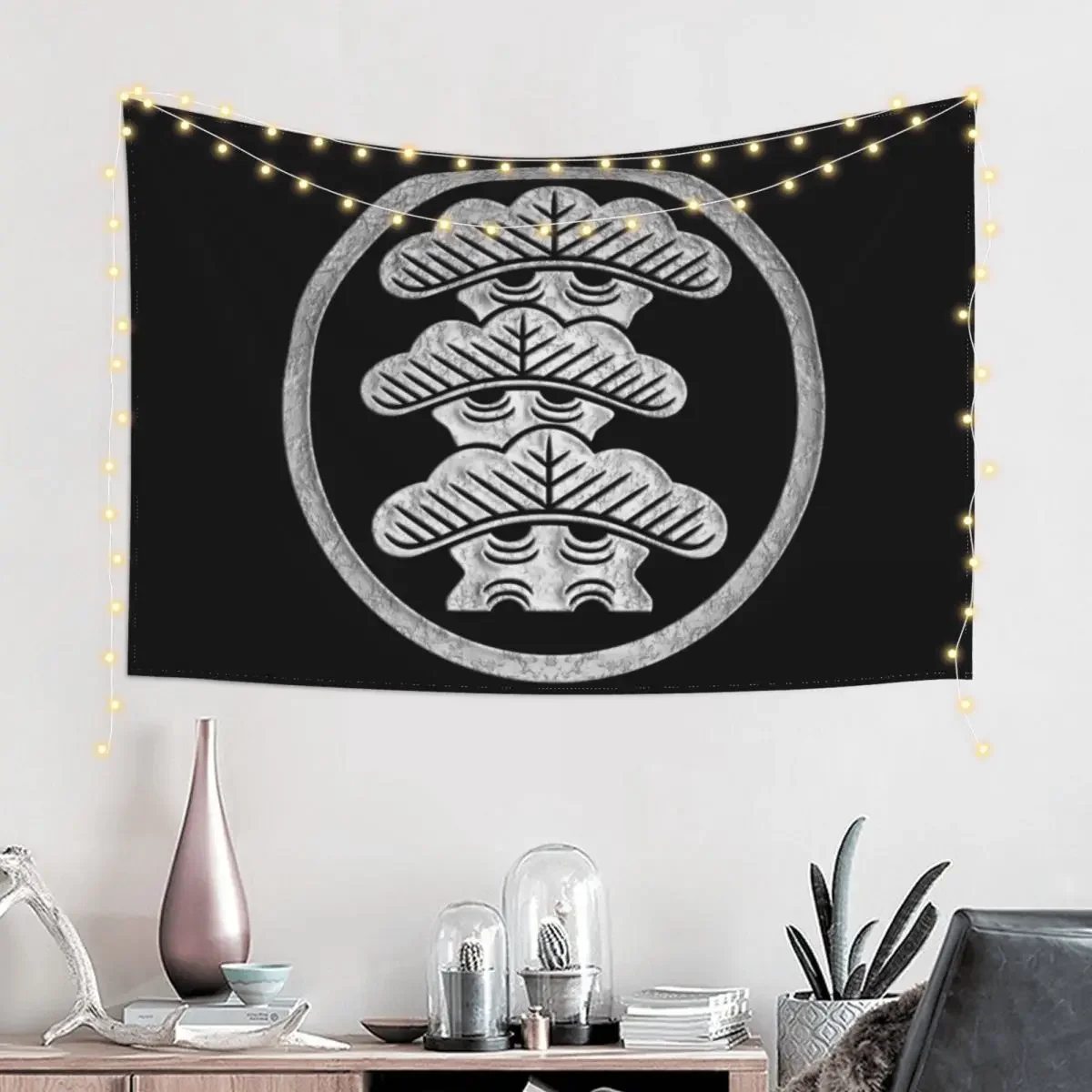 Sankai Matsu Kamon in Silver Foil Tapestry Cute Room Decor Home Decoration Bed Room Decoration Tapestry