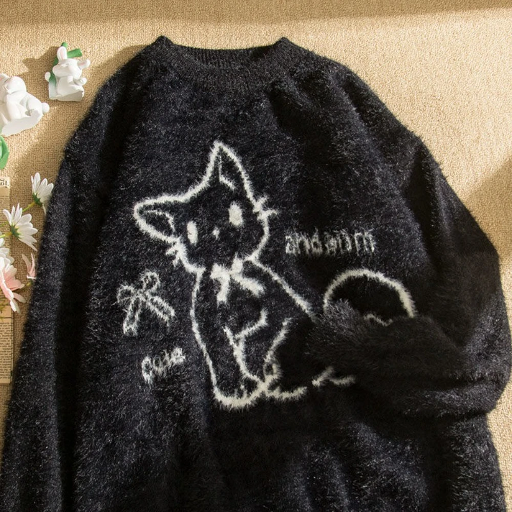 Harajuku اليابانية القوطية البلوز طويلة الأكمام المرأة عادية Y2k الشرير نمط سترة س الرقبة الحلو الكرتون طباعة 2025 الخريف