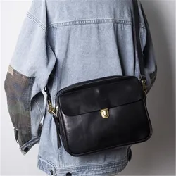 Bolso de mensajero de cuero genuino para hombre, bolsa de hombro de cuero de vaca real, color negro, diseñador informal, de lujo, de alta calidad, para trabajo diario al aire libre