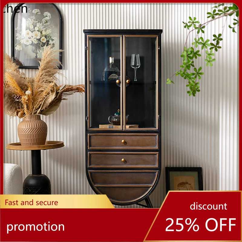 

HT wine cabinet storage floor red wine cabinet living room wall wrought iron dining side cabinet