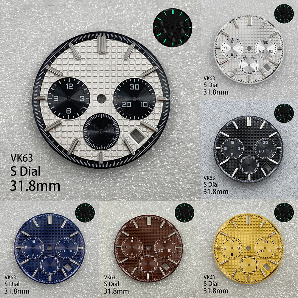 31.8mm Panda S Dial Fit VK63 Quartz Movement Green Luminous High-Quality Waffle Watch Modification Accessories