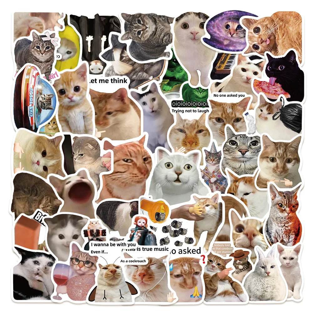 50/1000pcs Cute Funny Cat MEME Animals Graffiti Stickers DIY Diary Phone Case Handmade Scrapbook Aesthetic Stickers