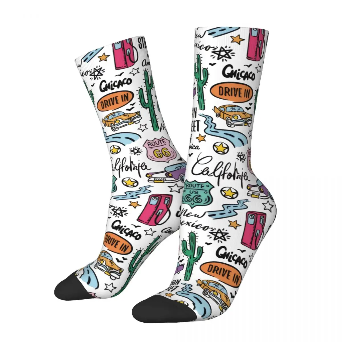 U S Route 66 Pattern Flat Design Men Women Socks Cycling Novelty Spring Summer Autumn Winter Stockings Gift