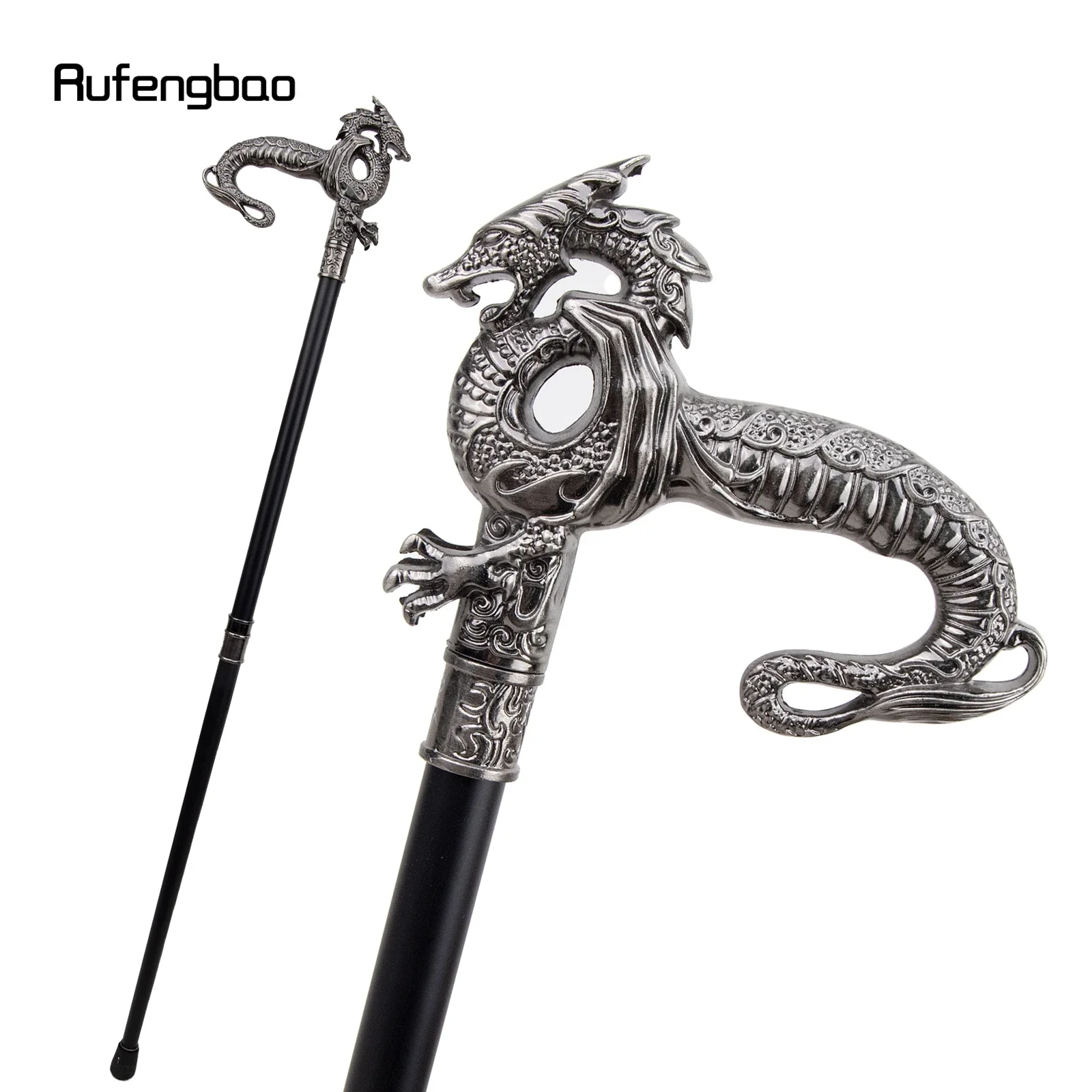 

Silver Luxury Dragon Walking Cane Fashion Decorative Walking Stick Gentleman Elegant Cosplay Cane Knob Crosier 93cm