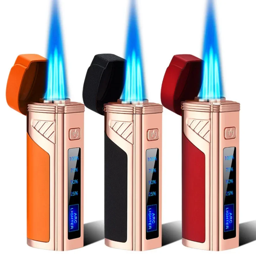 

New Fingerprint Sensor Jet Turbo Flashlight 3 Flame USB Plasma Rechargeable Electronic Butane Windproof Gas Lighter Gift