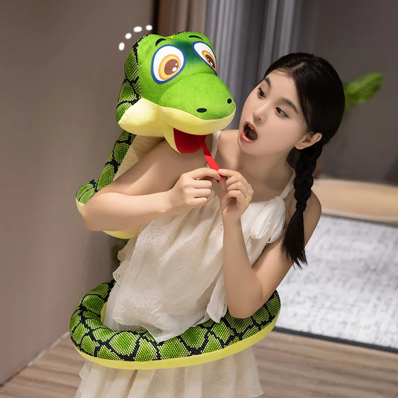 25-45cm Fun Cartoon Snake Plush Doll Pillow Super Soft Green Long Snake Reptile Plush Toy Home Decor Gift For Boys And Girls