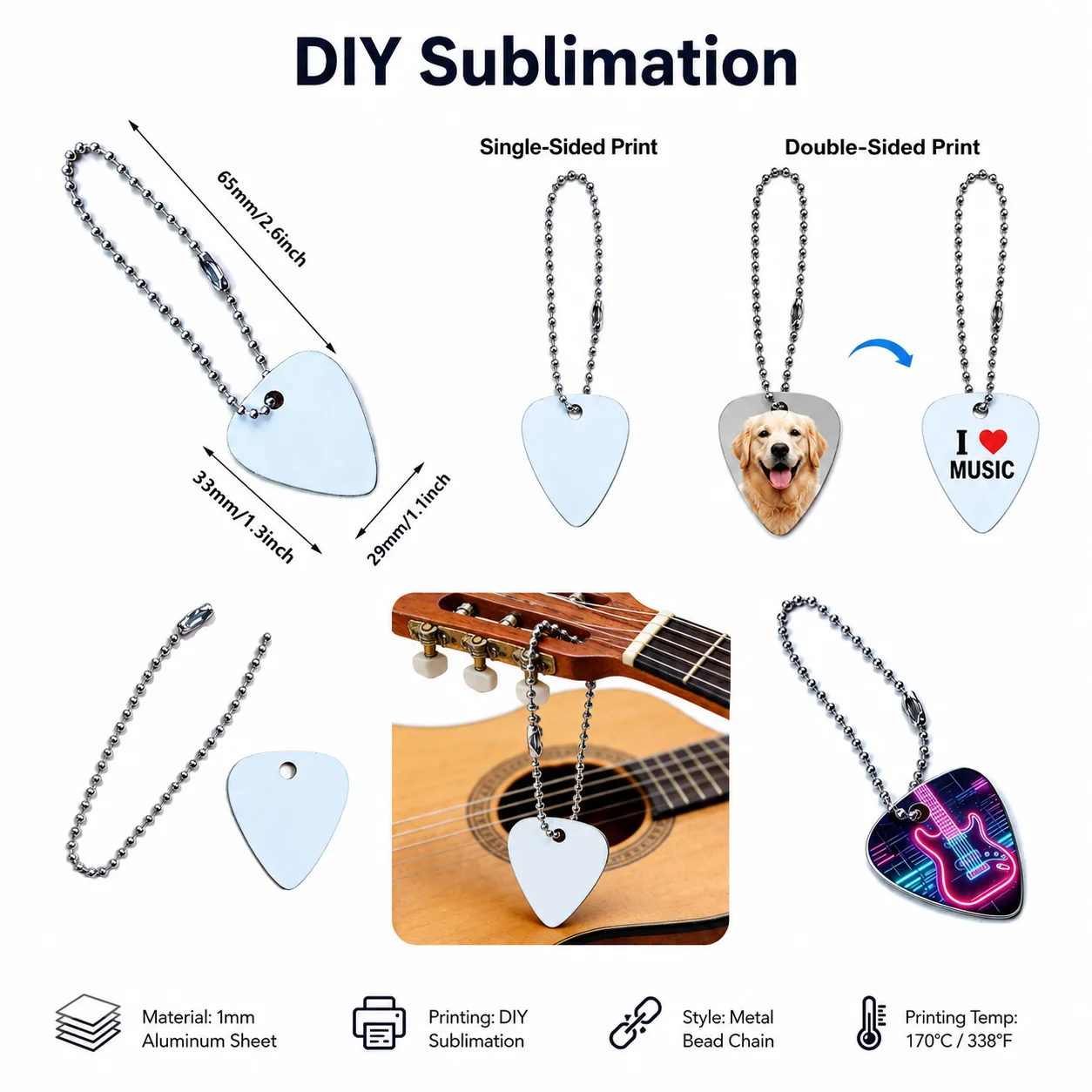 Custom Photo Guitar Picks Personalized Logo Necklace