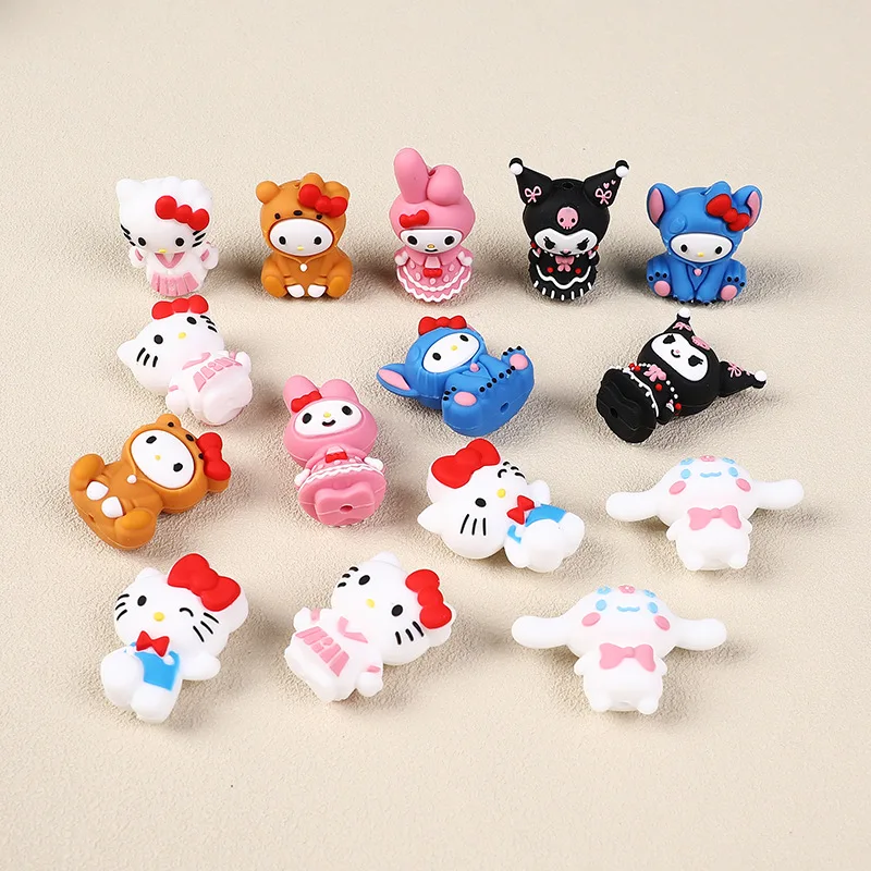 7Pcs 3D Cartoon Puppe Silikon Perlen Lebensmittel Grade Fokus Beißring Perle für DIY Schnuller Clip Zahnen Kauen Spielzeug schnuller Halter Zubehör