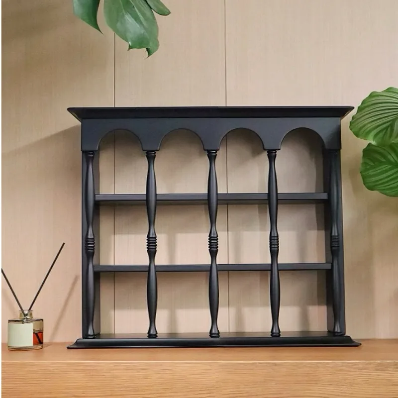 Vintage Solid Wood Display Shelf French Country Storage Rack for Cups Wall Mounted Perfume Organizer Curio Cabinet for Decor - view 4