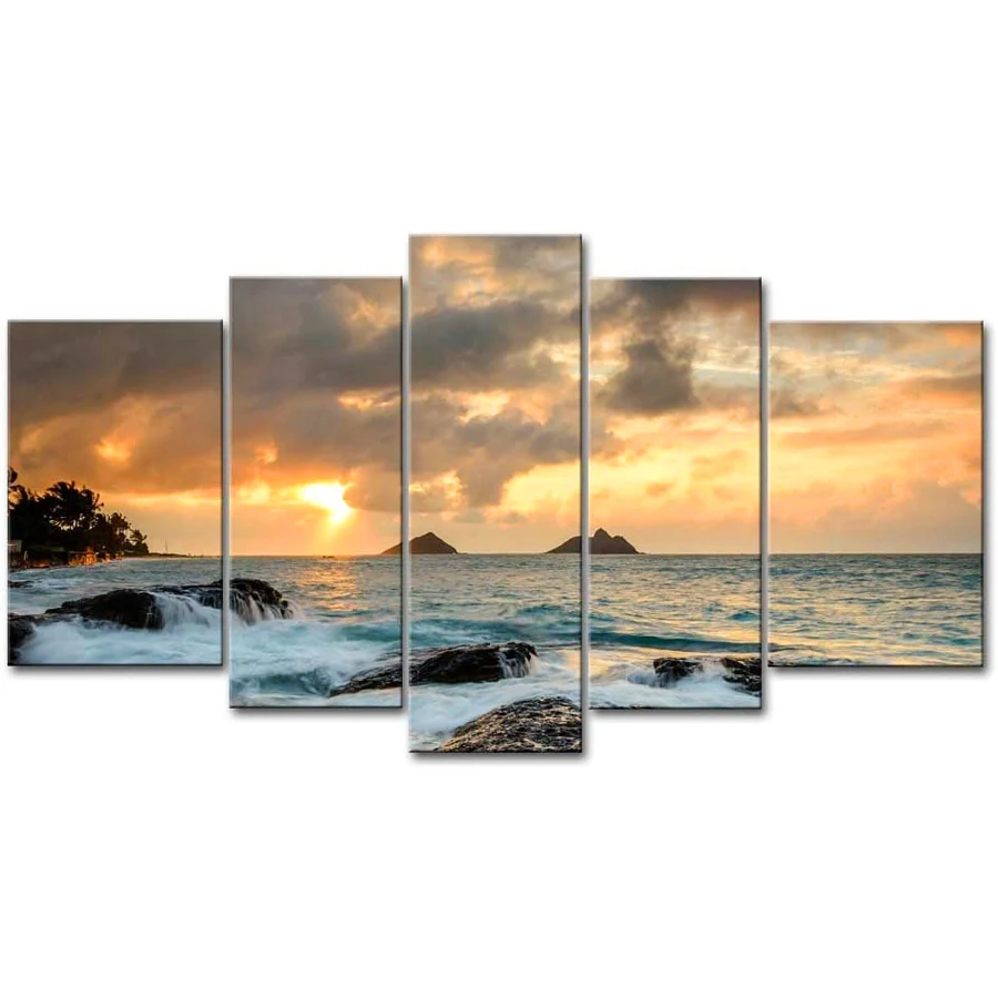 Hawaiian White wave Picture diamond painting full drilll square round rhinestones Sea View embroidery mosaic 5 pcs home decor