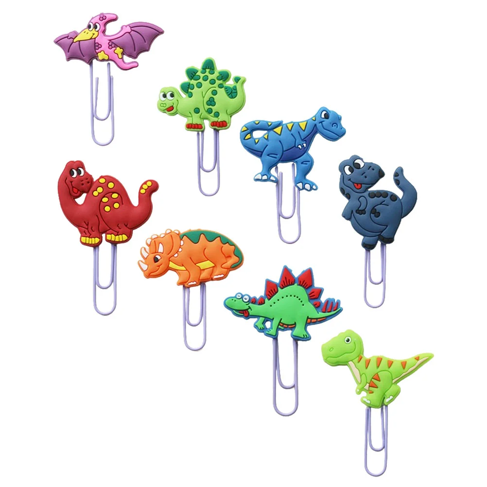 8 Pcs Dinosaur Bookmark Cartoon Book Reading Clips Paperclips Small Shaped Multi-use Pvc Office