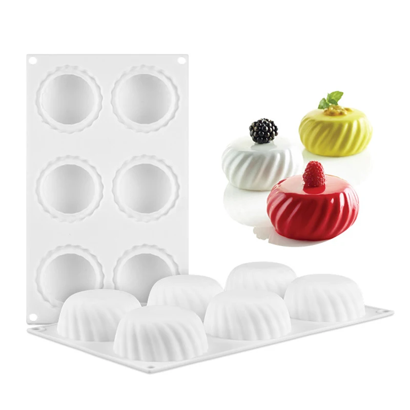 

6 Cavity Twill Flat Round Silicone Cake Baking Mold for Chocolate Mousse Pudding Pastry Dessert Bread Mooncake Decorating Tools