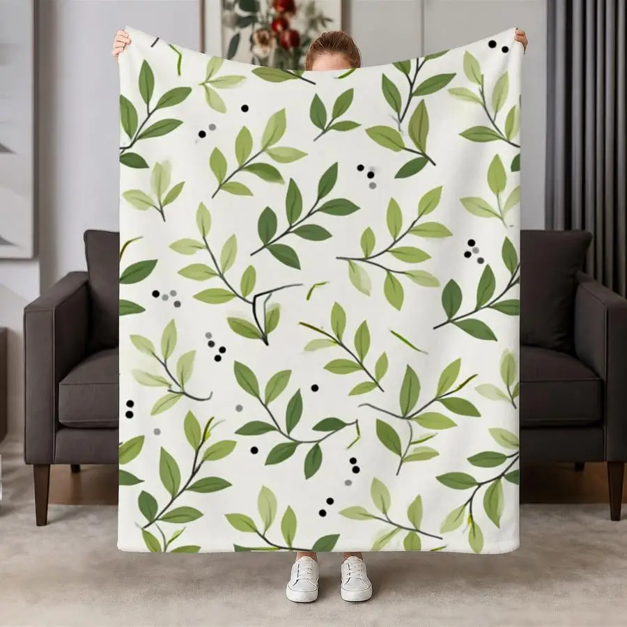 Decorative Botanical Leaf Pattern Throw Blanket Spring Cozy Lap Throw Couch Sofa Accent Decor Greenery Keepsake