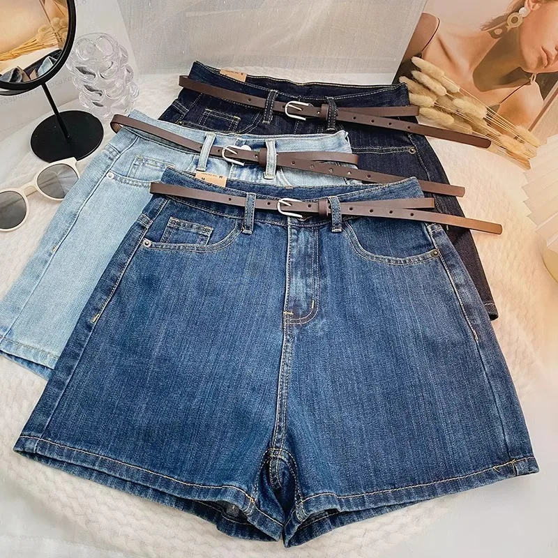 Shorts Wide Leg Pants Denim Women Jean High Waist Slim Fit Jeans Casual Spliced Pockets 2024 Summer Short Femme Basics Denims